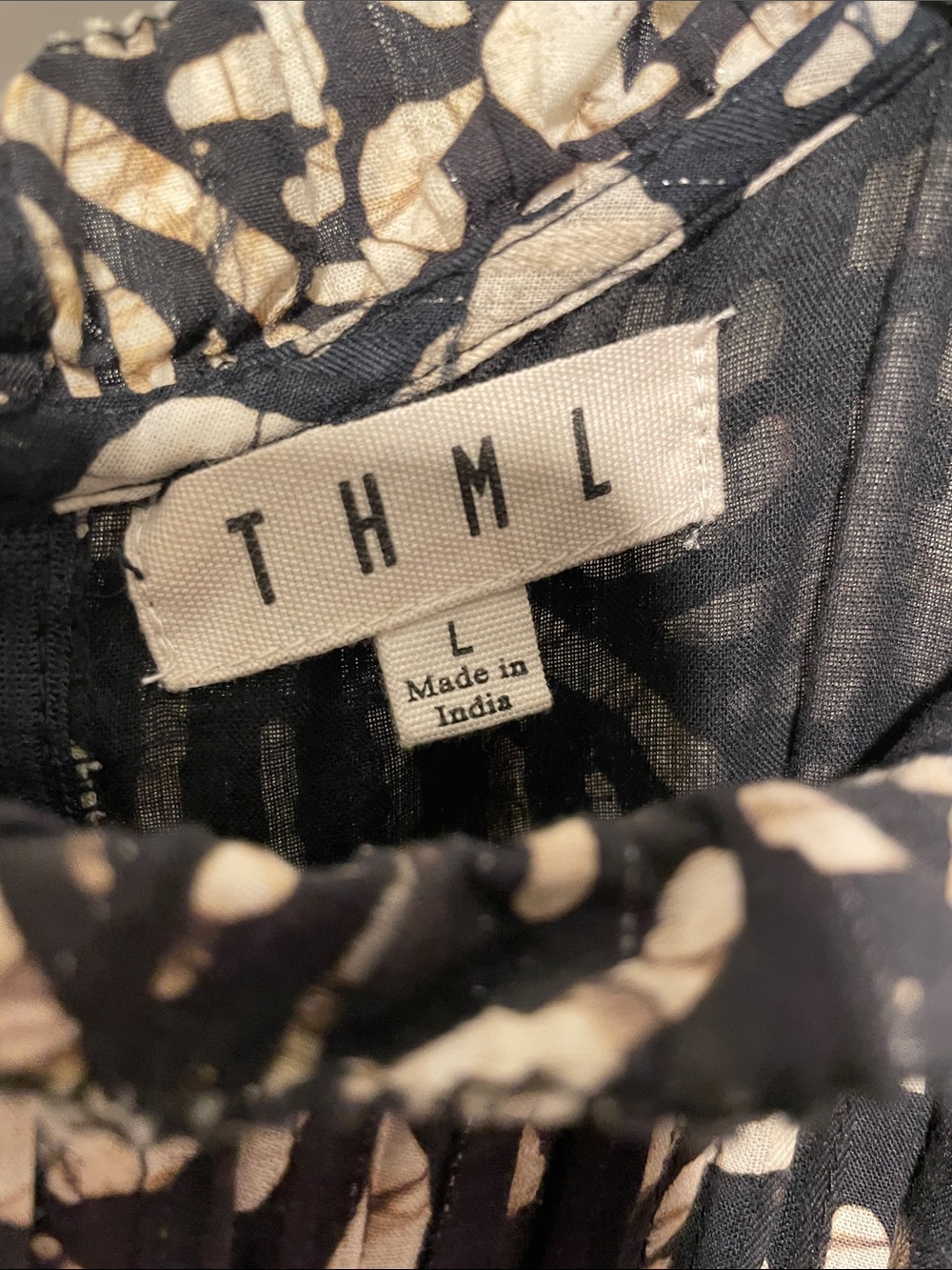 THML Navy and Cream Printed Ruffle Sleeve Dress - Picture 2 of 3
